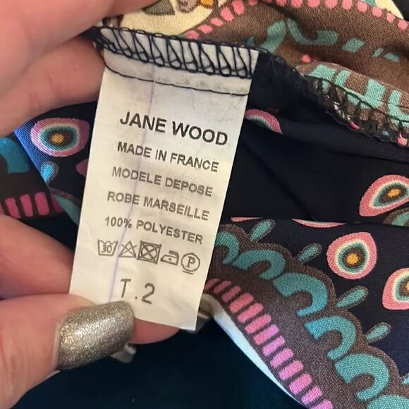 Jane Wood Vintage Made in France Navy Blue Paisley Floral Dress, 2! - Picture 9 of 9